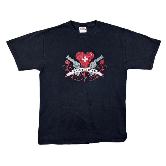 Hinder 2007 Tour T-Shirt Medium Hanes Heavyweight Rock Band Tee Double Sided - Picture 3 of 9
